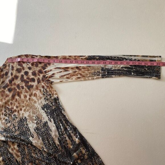 Vocal Chandelier Print Animal Leopard Long Sleeve Top Bling Rhinestone USA Women - Picture 8 of 8